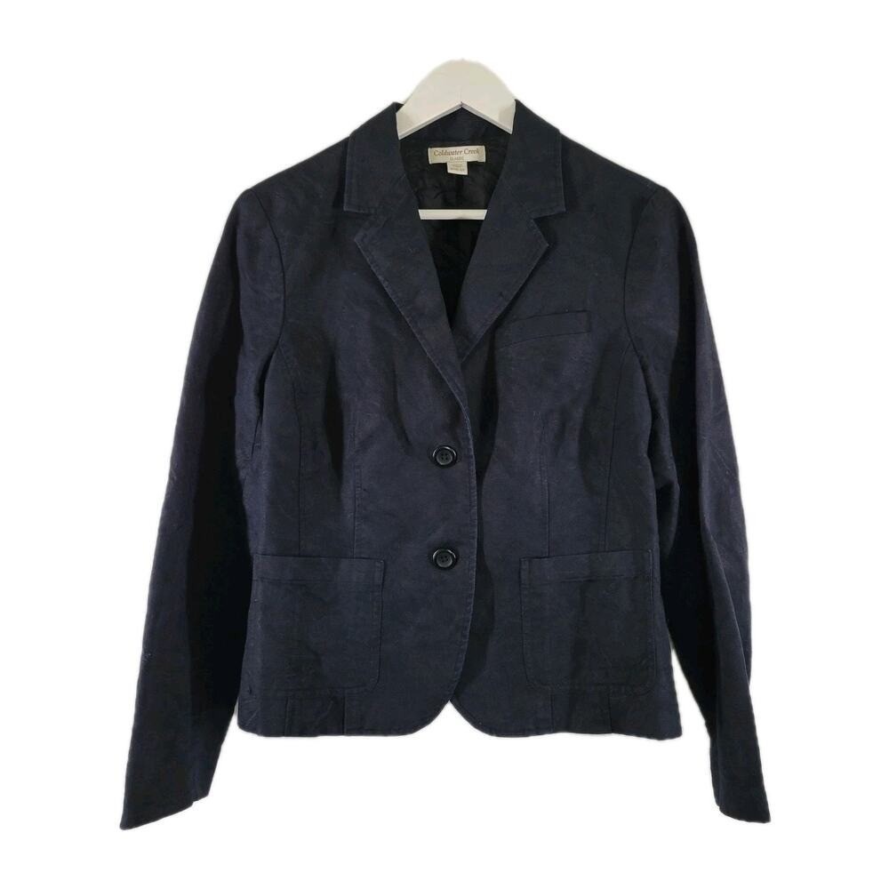 Coldwater Creek Blazer Women Size M 10-12 Linen Cotton Black Textured Jacket